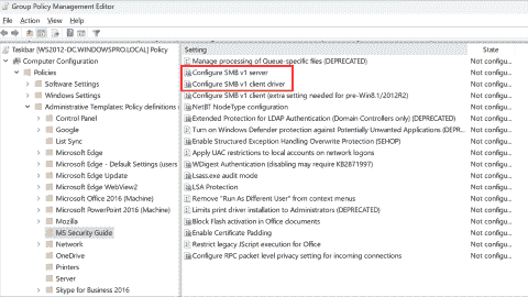 The Security Baseline provides group policies for deactivating SMBv1