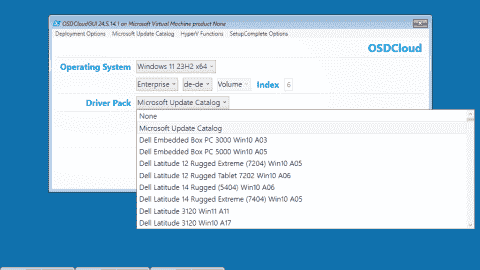 On the OSDCloudGUI, users can select drivers for numerous PC models from various manufacturers.