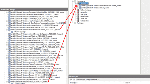 Dragging the components for the answer file to the WindowsPE section