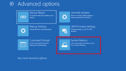 Resetting a computer from Windows RE to a restore point