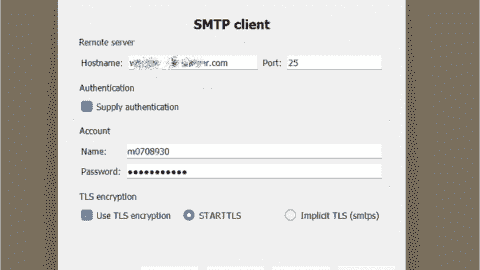 Configuring the credentials for the SMTP client