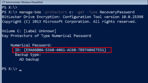 Query the GUID for a password using manage-bde