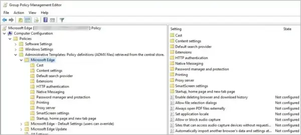Microsoft Edge policies in Group Policy (image Microsoft)
