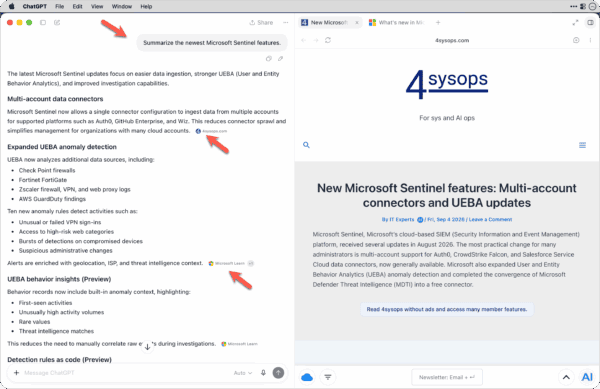 Chatting with 4sysops AI in ChatGPT