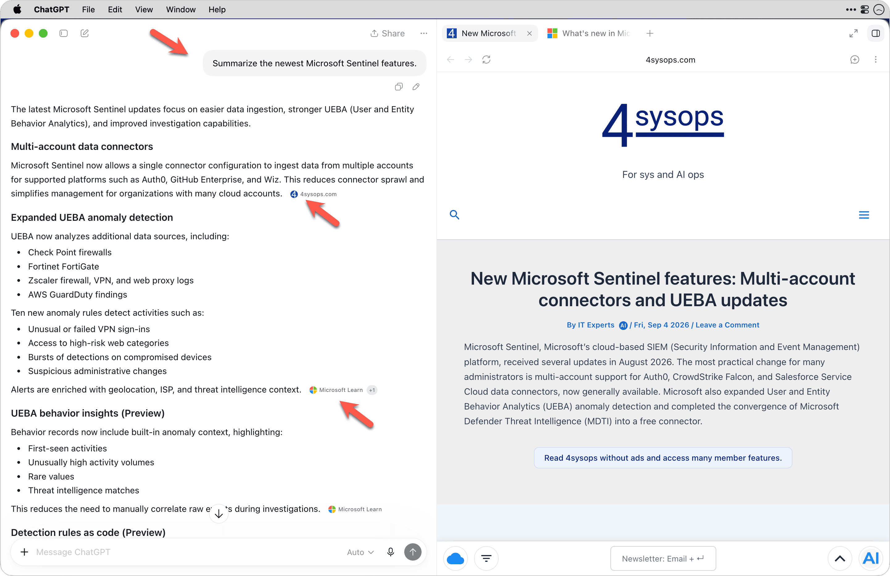 Chatting with 4sysops AI in ChatGPT