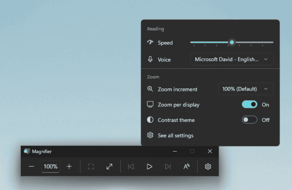 Magnifier zoom per display toggle enabled (image Microsoft)
