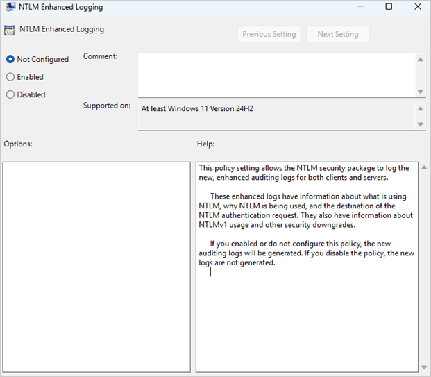 NTLM Enhanced Logging policy (image Microsoft)