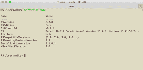 PowerShell Core on macOS runs on Darwin