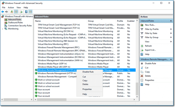 Disable Windows Firewall exceptions