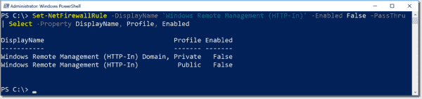 Disable the remoting firewall exceptions with PowerShell