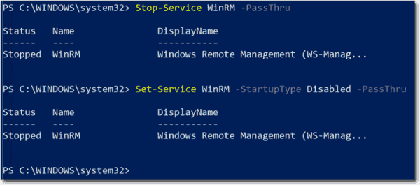 Stopping and disabling the WinRM service with PowerShell