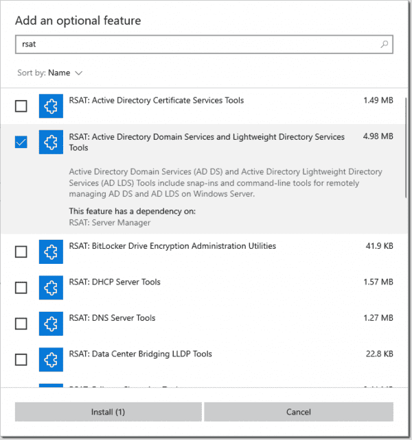 Install the AD module in Windows 10