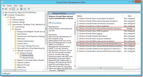 Allow file and printer sharing in Windows Firewall with Group Policy