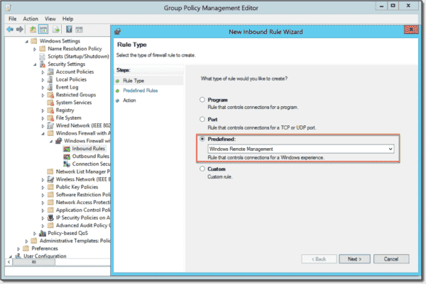 Allow inbound connections for Windows Remote Management