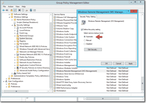 Set WS Management service to automatic startup